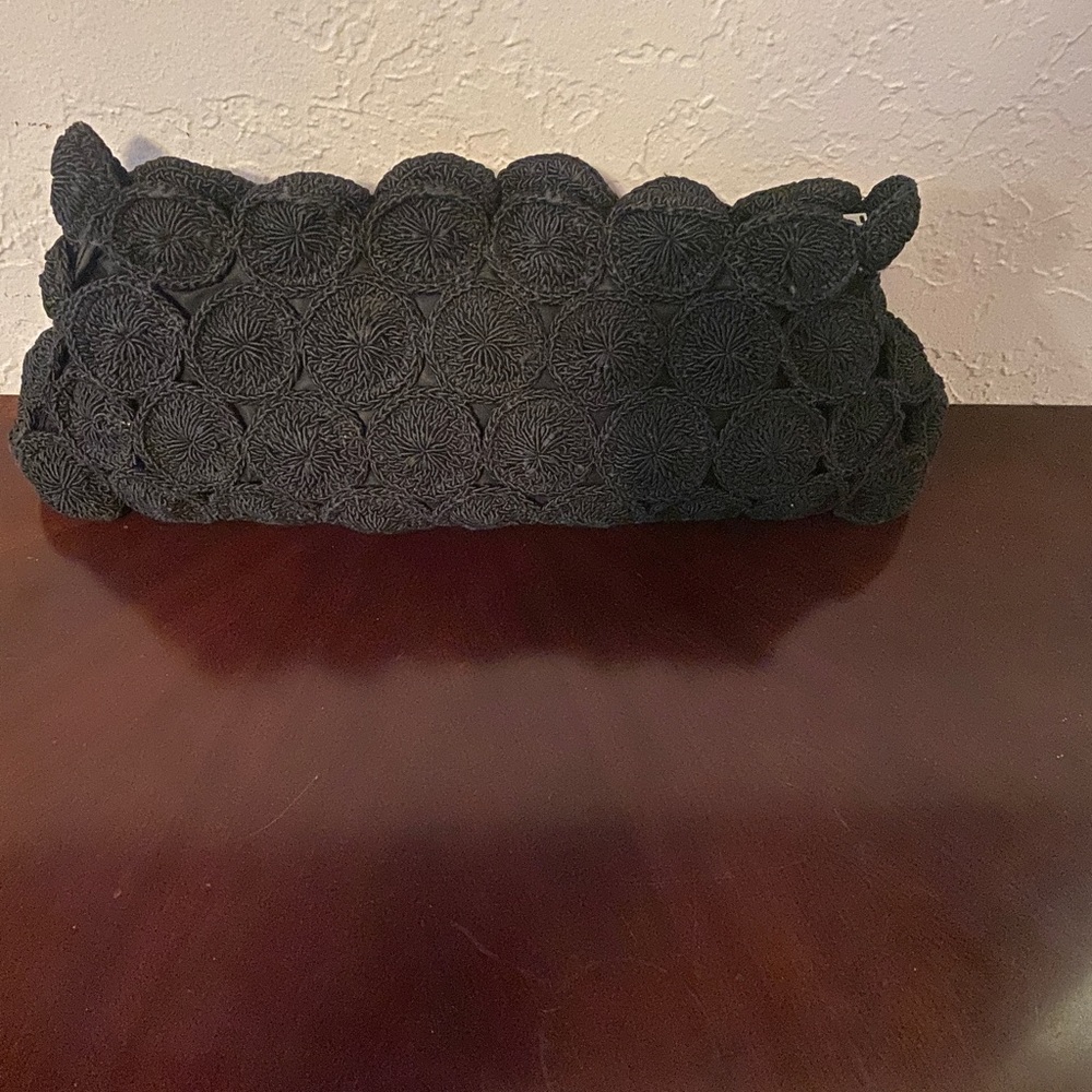 Vintage 1940’s Oversized Black Crocheted Clutch Bag Purse 16.5" L X 7”H